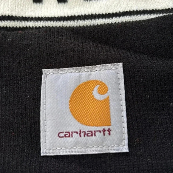 Carhartt Knit Cuffed Pom-pom,logo graphic beanie,striped black & white,OS unisex - Picture 2 of 7